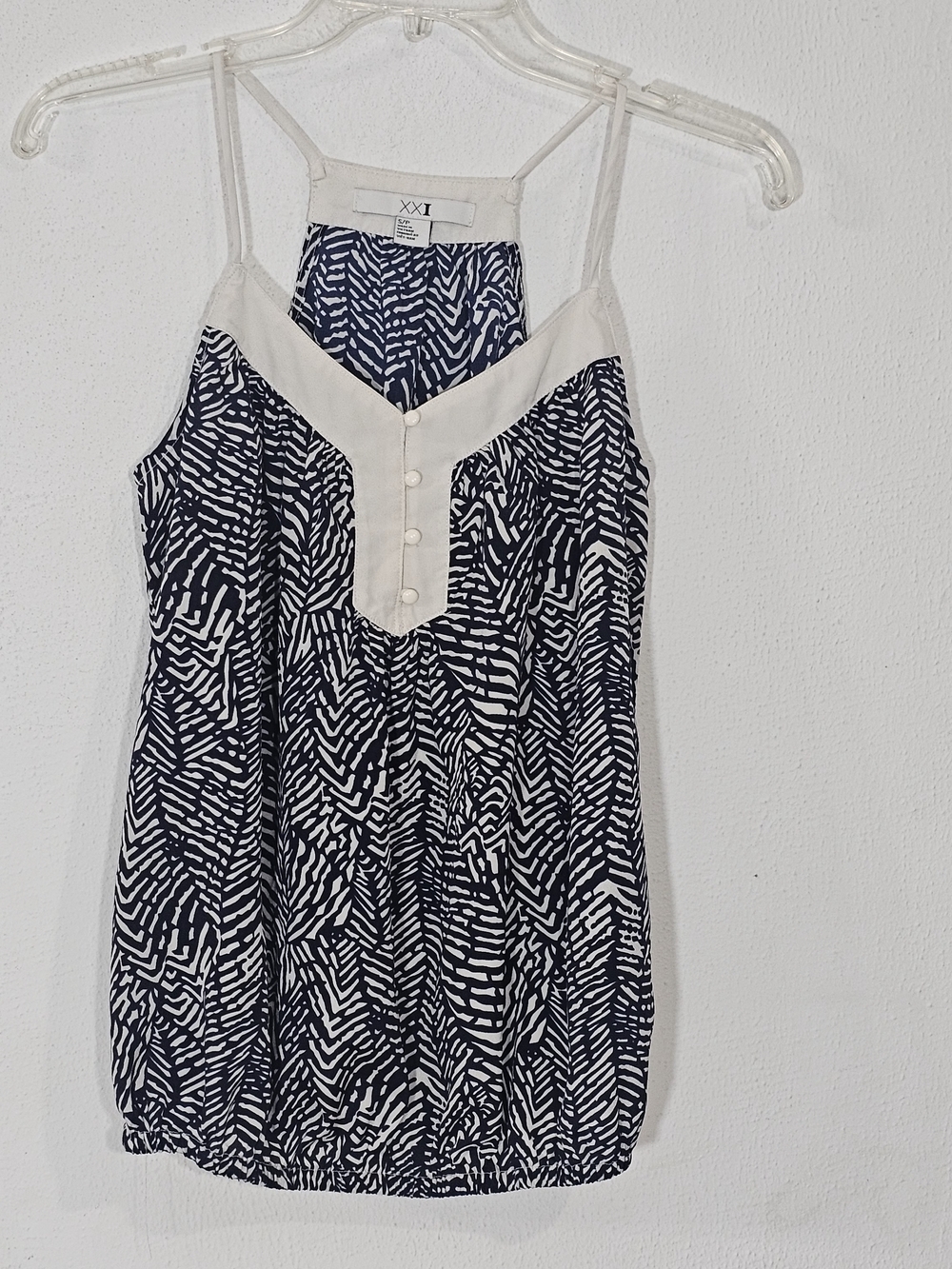 Forever 21 Navy & White Printed Camisole with Cream Trim